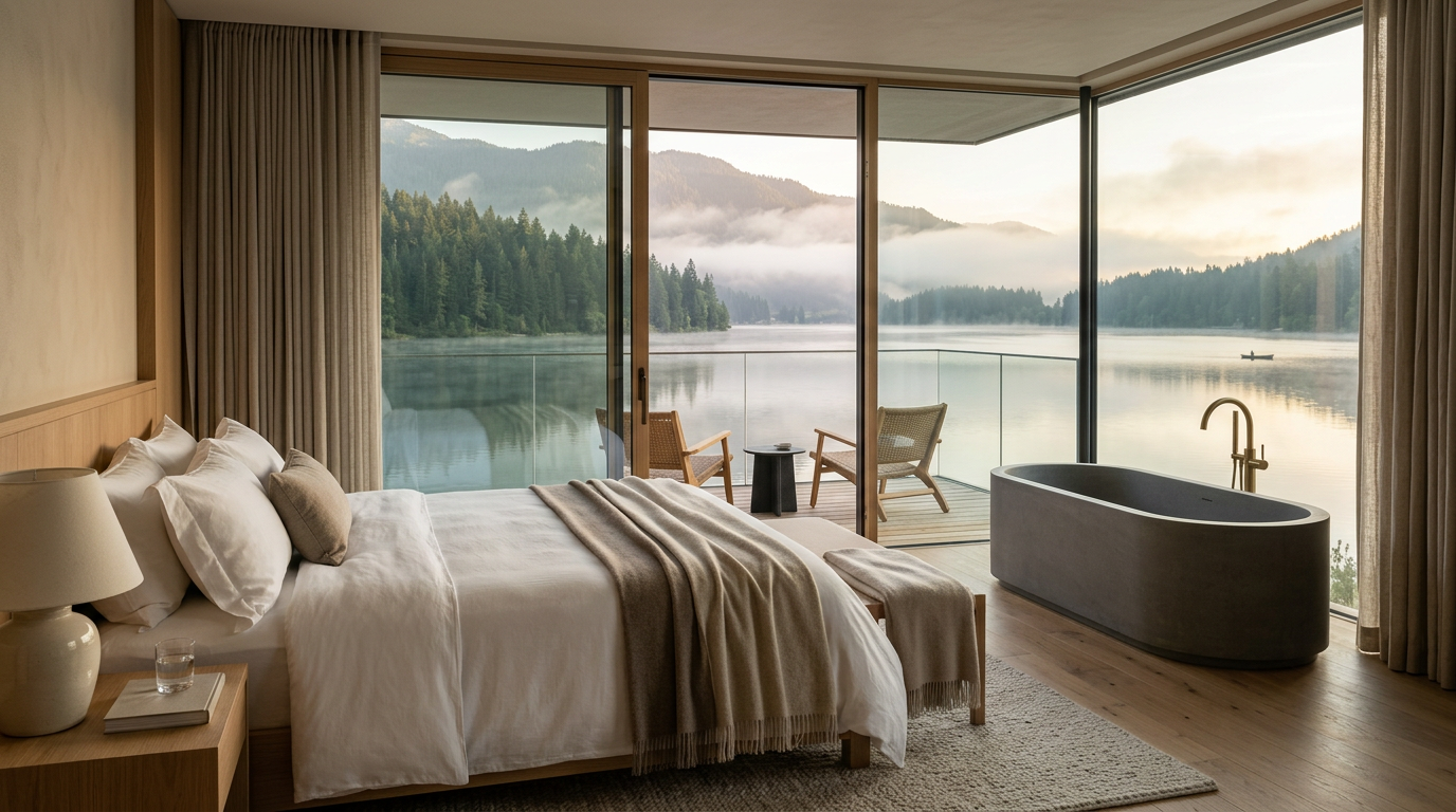Lake Suite — floor-to-ceiling windows overlooking the water