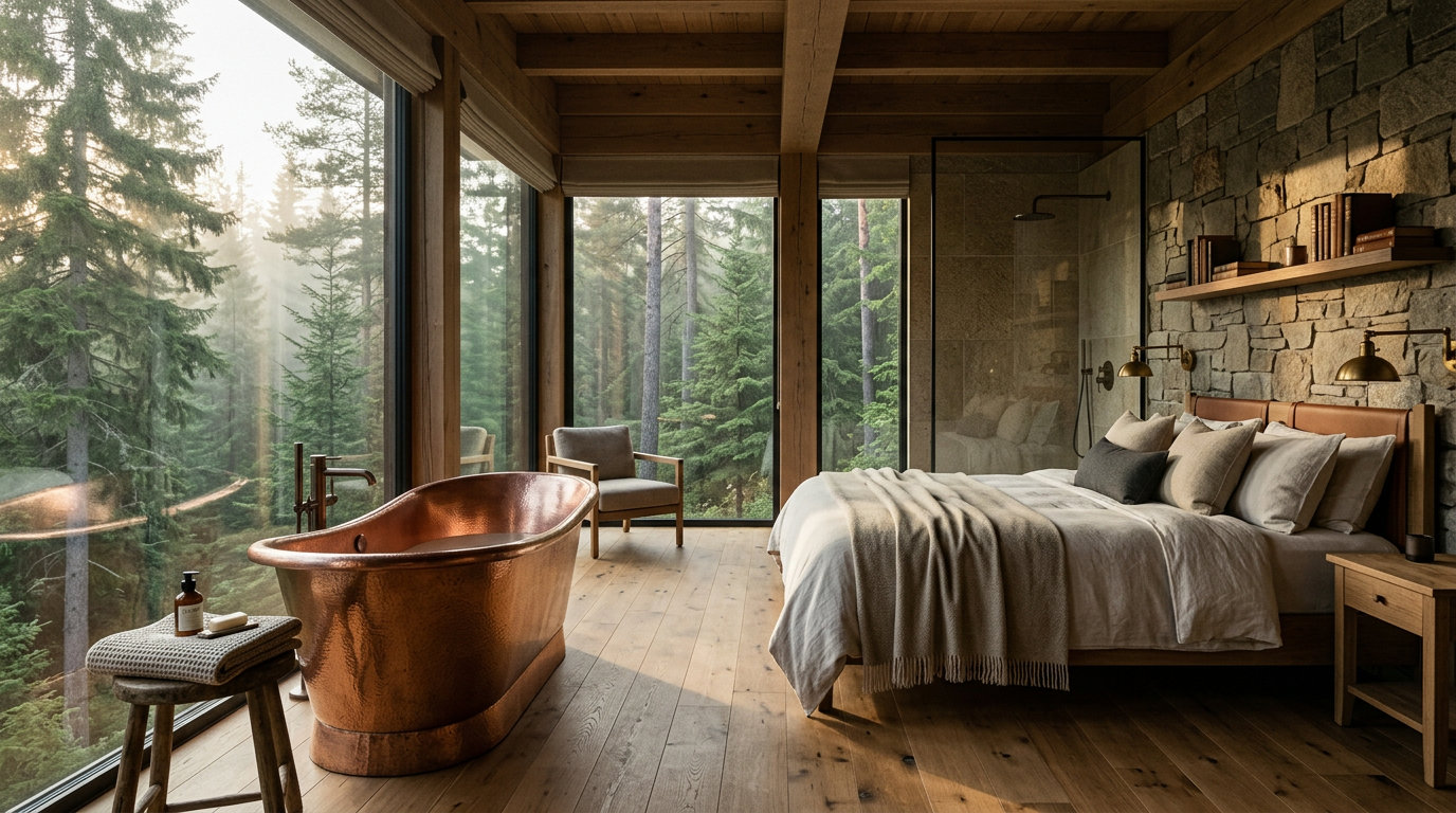 Woodland Room — natural stone walls and forest views